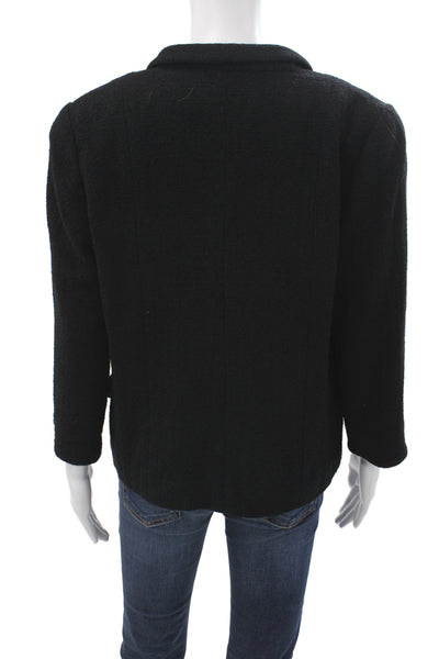 Chanel Womens Basic Jacket Black Wool Button Long Sleeve Size 44