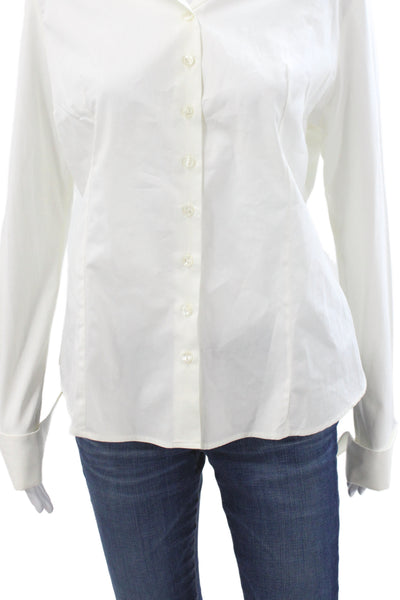 Anne Fontaine Womens White Pima Cotton Long Sleeve Button-Up Blouse Size 44