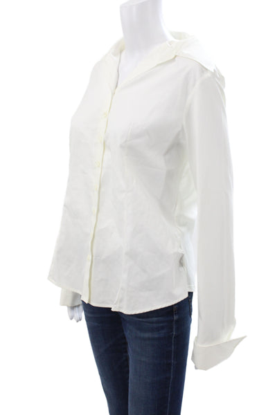 Anne Fontaine Womens White Pima Cotton Long Sleeve Button-Up Blouse Size 44