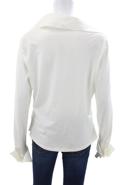 Anne Fontaine Womens White Pima Cotton Long Sleeve Button-Up Blouse Size 44