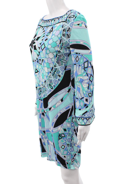 Emilio Pucci Women Shift Dress Blue Long Sleeve Square Neck Size 12