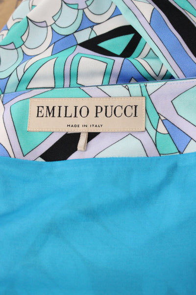 Emilio Pucci Women Shift Dress Blue Long Sleeve Square Neck Size 12
