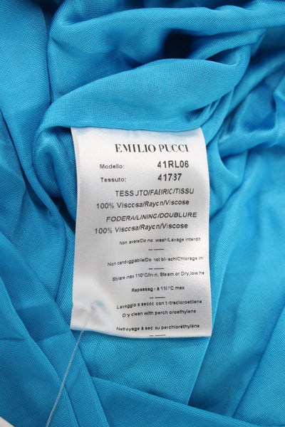 Emilio Pucci Women Shift Dress Blue Long Sleeve Square Neck Size 12