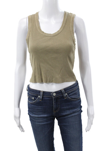 Agolde Womens Basic Beige Scoop Neck Sleeveless Tank Organic Cotton Size L