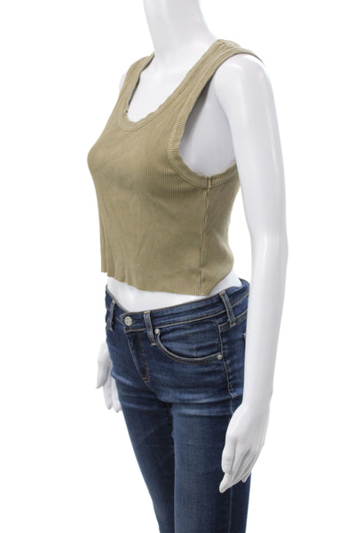 Agolde Womens Basic Beige Scoop Neck Sleeveless Tank Organic Cotton Size L