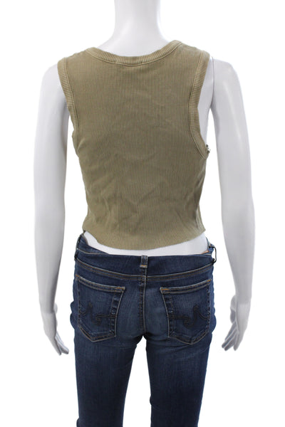 Agolde Womens Basic Beige Scoop Neck Sleeveless Tank Organic Cotton Size L