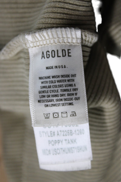 Agolde Womens Basic Beige Scoop Neck Sleeveless Tank Organic Cotton Size L