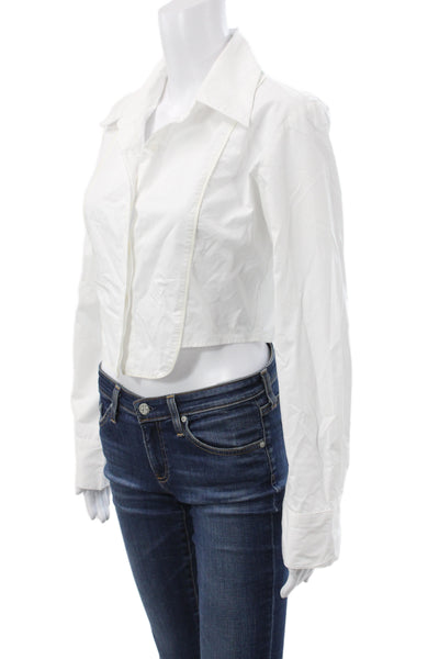 Saint Art Women Cropped Button-Up Collared White Cotton Long Sleeve Size M