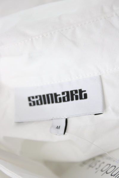 Saint Art Women Cropped Button-Up Collared White Cotton Long Sleeve Size M
