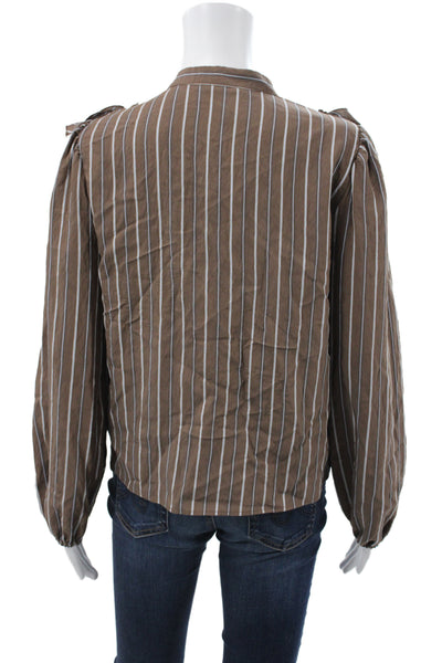 Zara Womens Bohemian Striped Tunic Blouse Collared Long Sleeve Brown Size S