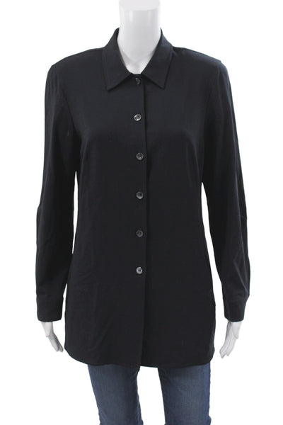 Piazza Sempione Women Tunic Collared Black Wool Button-Up Long Sleeve Size 44