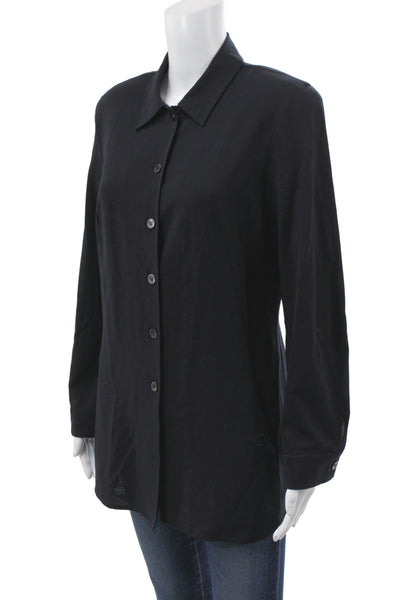 Piazza Sempione Women Tunic Collared Black Wool Button-Up Long Sleeve Size 44