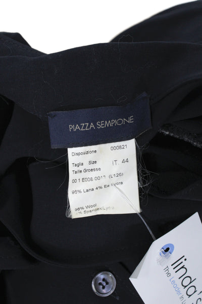 Piazza Sempione Women Tunic Collared Black Wool Button-Up Long Sleeve Size 44