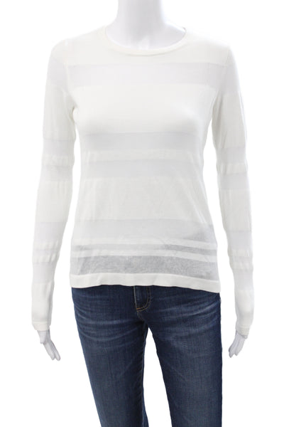 Cotton By Autumn Cashmere Women White Striped Sweater Long Sleeve Size XS
