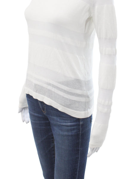 Cotton By Autumn Cashmere Women White Striped Sweater Long Sleeve Size XS