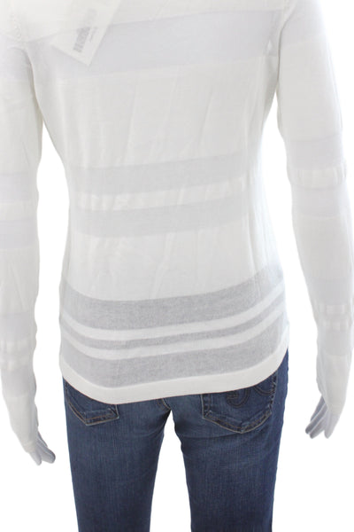 Cotton By Autumn Cashmere Women White Striped Sweater Long Sleeve Size XS