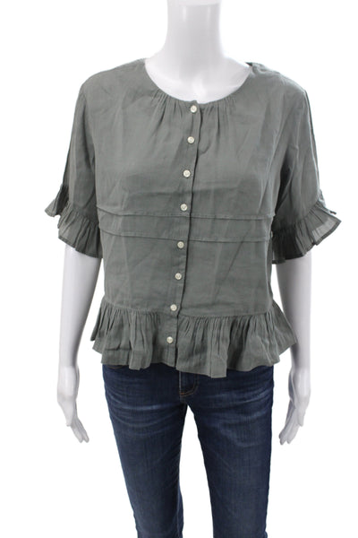 Birds of Paradis Women Bohemian Gray Short Sleeve Blouse Round Neck Size XS