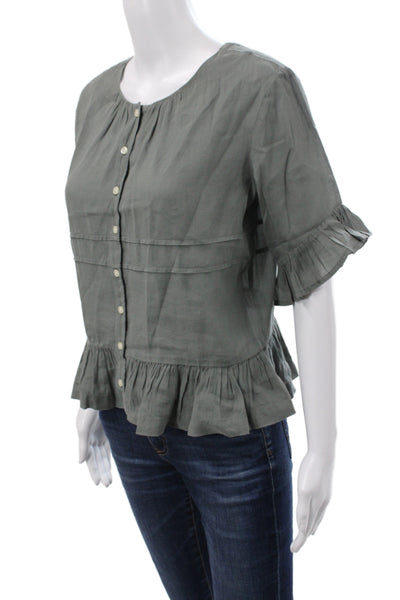 Birds of Paradis Women Bohemian Gray Short Sleeve Blouse Round Neck Size XS