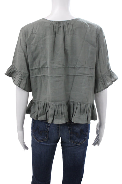 Birds of Paradis Women Bohemian Gray Short Sleeve Blouse Round Neck Size XS