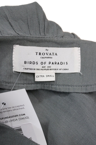 Birds of Paradis Women Bohemian Gray Short Sleeve Blouse Round Neck Size XS