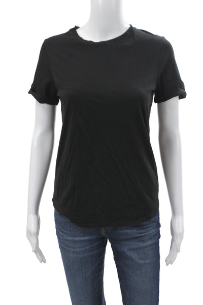 Vince Women Basic Black Cotton Short Sleeve T-Shirt Crew Neck Size XS