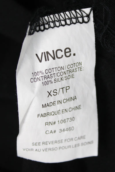Vince Women Basic Black Cotton Short Sleeve T-Shirt Crew Neck Size XS