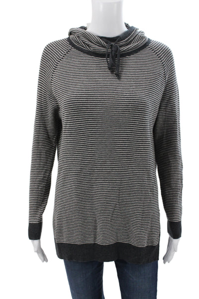 Kinross Cashmere Women Gray Striped Cowl Neck Pullover Size XS