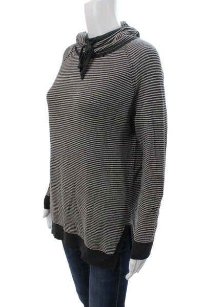 Kinross Cashmere Women Gray Striped Cowl Neck Pullover Size XS