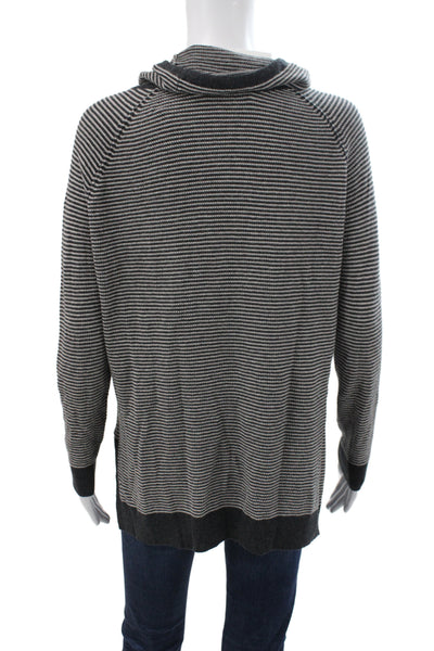 Kinross Cashmere Women Gray Striped Cowl Neck Pullover Size XS