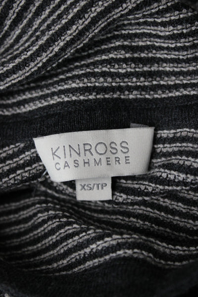 Kinross Cashmere Women Gray Striped Cowl Neck Pullover Size XS