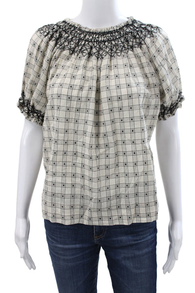 Wilt Womens Basic Plaid Cotton Scoop Neck Short Sleeve Blouse Size S
