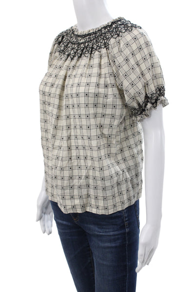 Wilt Womens Basic Plaid Cotton Scoop Neck Short Sleeve Blouse Size S