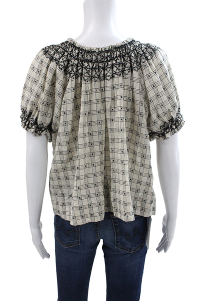 Wilt Womens Basic Plaid Cotton Scoop Neck Short Sleeve Blouse Size S