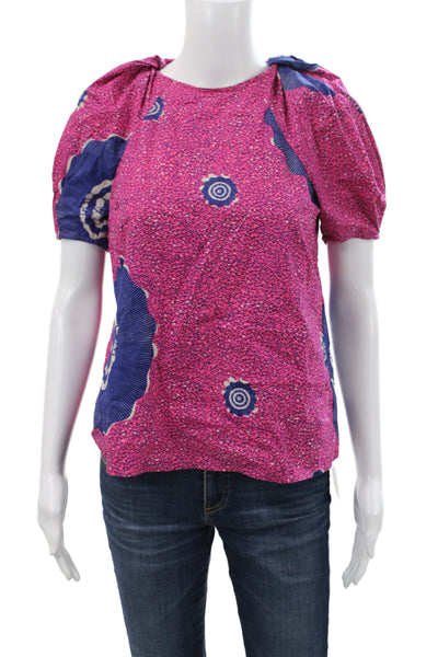 Ulla Johnson Womens Multicolor Geometric Cotton Short Sleeve Blouse Size 0