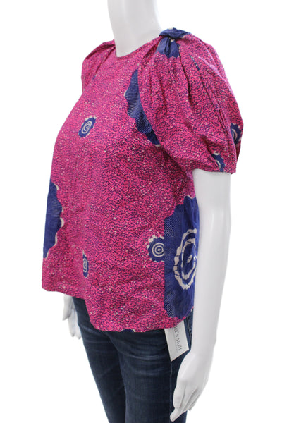 Ulla Johnson Womens Multicolor Geometric Cotton Short Sleeve Blouse Size 0