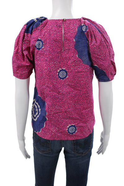 Ulla Johnson Womens Multicolor Geometric Cotton Short Sleeve Blouse Size 0