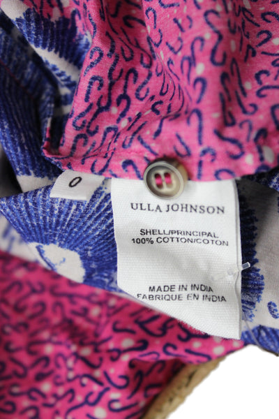 Ulla Johnson Womens Multicolor Geometric Cotton Short Sleeve Blouse Size 0