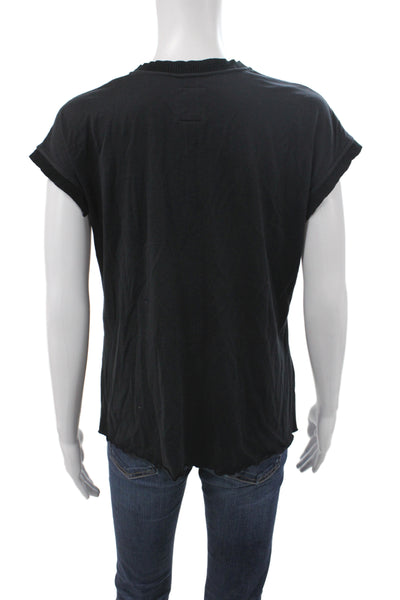 Go By GoSilk Women Black Silk V-Neck T-Shirt Short Sleeve Basic Size XS
