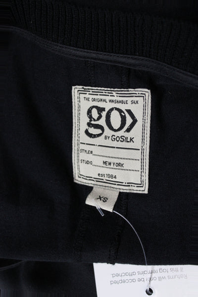 Go By GoSilk Women Black Silk V-Neck T-Shirt Short Sleeve Basic Size XS