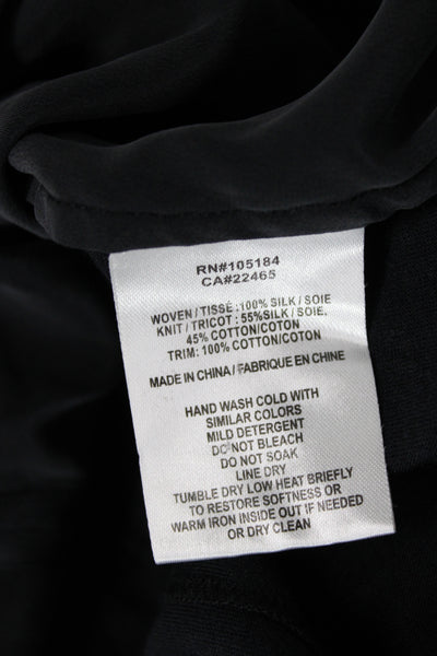 Go By GoSilk Women Black Silk V-Neck T-Shirt Short Sleeve Basic Size XS
