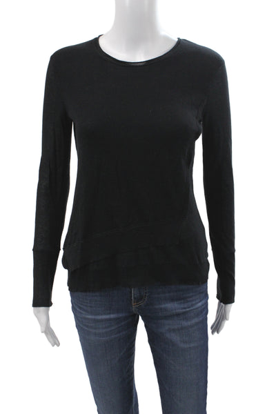 Inhabit Women Black 100% Cotton Crew Neck Long Sleeve Pullover Size XS Petite