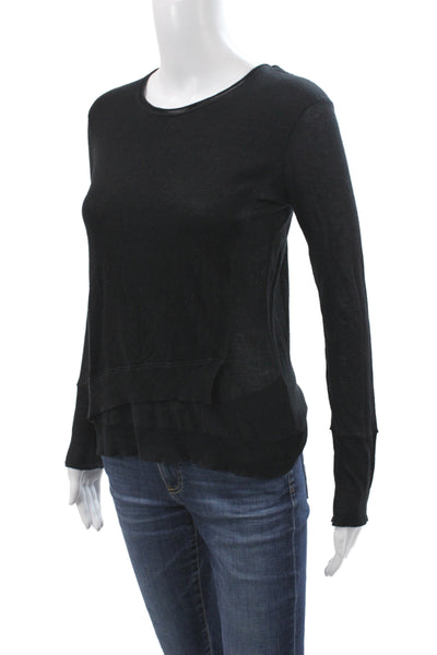 Inhabit Women Black 100% Cotton Crew Neck Long Sleeve Pullover Size XS Petite