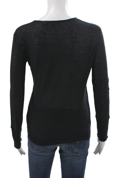 Inhabit Women Black 100% Cotton Crew Neck Long Sleeve Pullover Size XS Petite