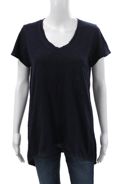 Wilt Women Tunic V-Neck Short Sleeve Cotton Blue Pullover Size S