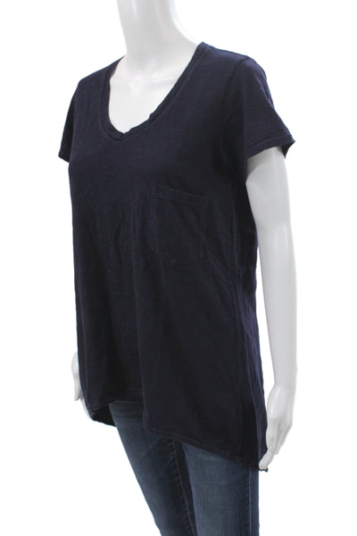 Wilt Women Tunic V-Neck Short Sleeve Cotton Blue Pullover Size S