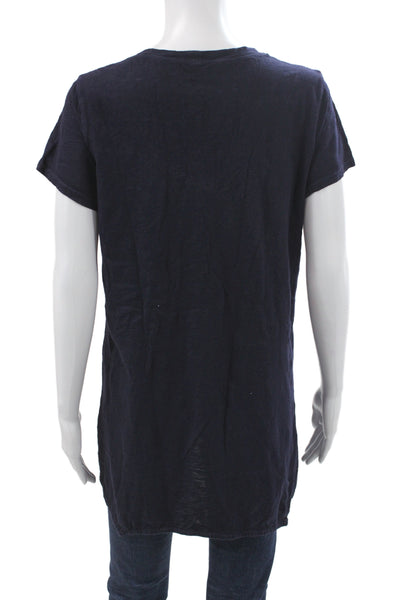 Wilt Women Tunic V-Neck Short Sleeve Cotton Blue Pullover Size S