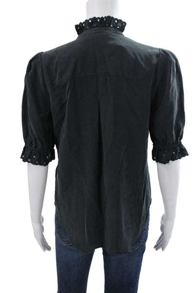 Go By GoSilk Women Black Silk High Neck Short Sleeve Basic Blouse Size XS