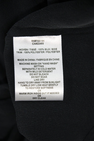 Go By GoSilk Women Black Silk High Neck Short Sleeve Basic Blouse Size XS