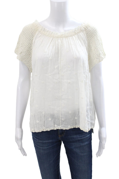 Ulla Johnson Women Tunic Blouse White Cotton Short Sleeve Boho Size 0