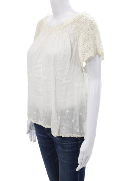 Ulla Johnson Women Tunic Blouse White Cotton Short Sleeve Boho Size 0